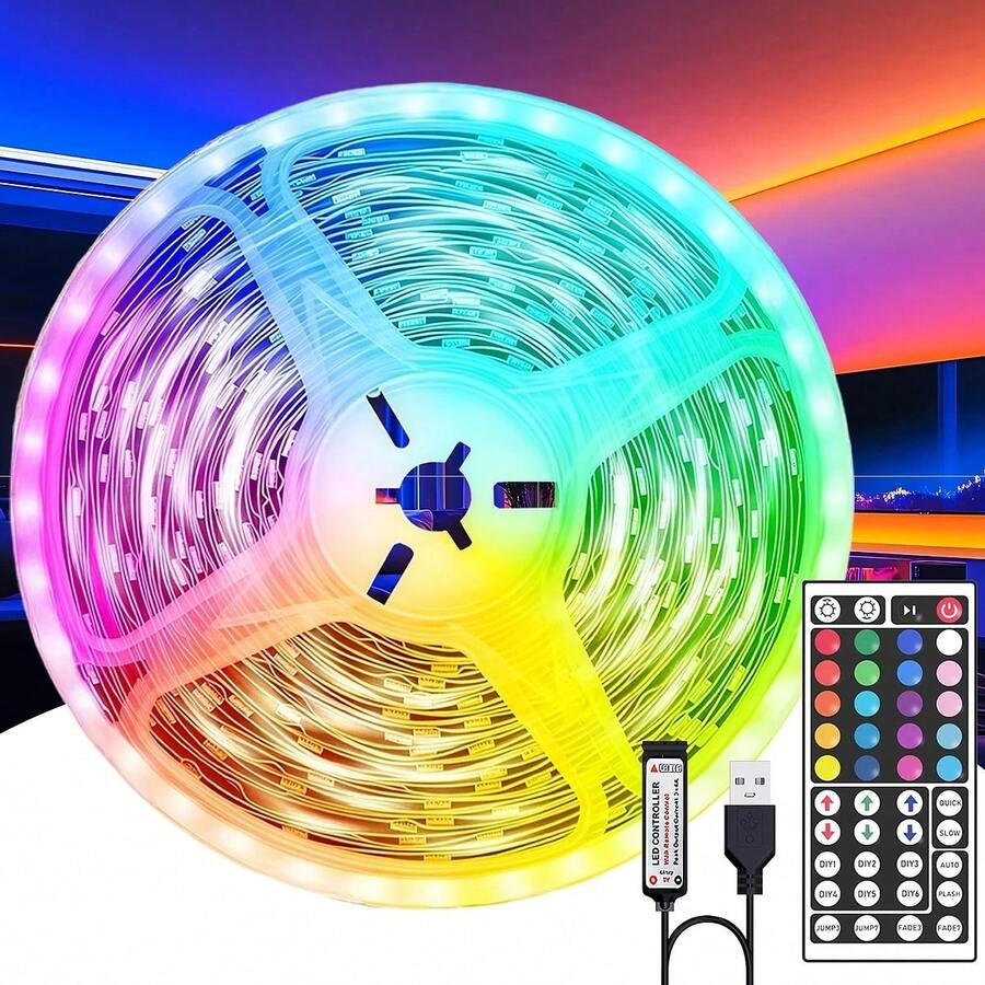 GHUSTAR 1-30m Bedroom LED Strip Lights, RGB LED Color Changing Lights With 44-Key Remote Control, Suitable For Room, Home, Kitchen, Party Decoration, Modern