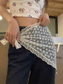 1件裝蕾絲花卉三角腰帶，適合搭配長褲，也可作為頭巾使用，適用於多種時尚風格 - 彩色 - 查看 2