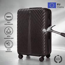 W WINGS مجموعة حقائب سفر 4 قطع مع حقيبة مقصورة، حقيبة متوسطة، حقيبة كبيرة وحقيبة تجميل | 100% بولي كربونات، عجلات 360°، قفل - الأسود - مشاهدة 7