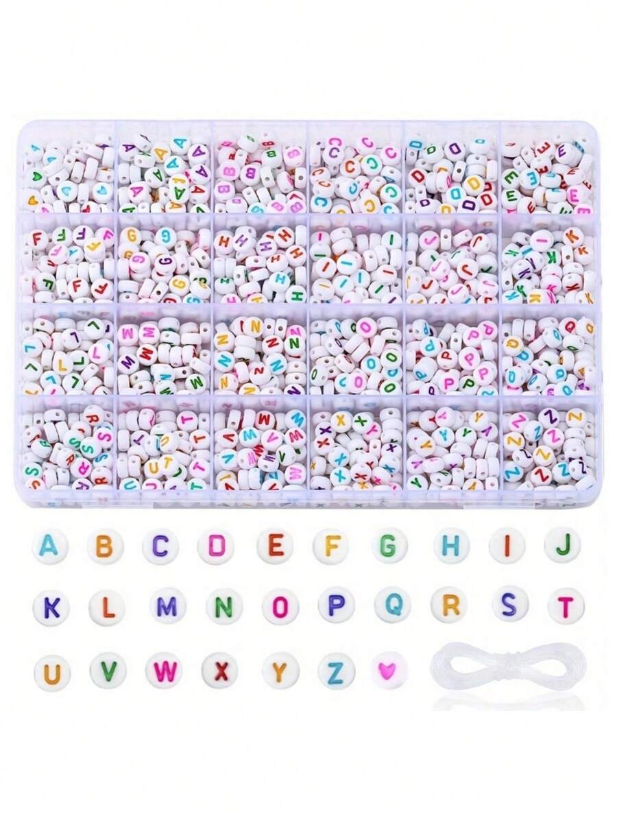 100/500/1000/1200pcs Acrylic Letter Beads Set - DIY Jewelry Making For Friendship Bracelets - 26 Styles, Colorful, Versatile, Easy To Use - Multicolor - View 1
