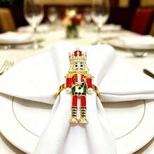 8/12pcs/Christmas Nutcracker Napkin Rings, Red Soldier Napkin Buckles, Table Decor, Can Be Used For Napkin Decoration And Storage, Holiday Party Tabletop Decoration, Christmas, New Year Decoration - Red and White - View 3
