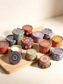 16pcs Bohemian Mandala Print Empty Candle Tins, Round Metal Candle Containers With Lids, Reusable DIY Candle Making Containers, Colorful Pattern Storage Tins, Suitable For Scented Candles, Home Decor And Handmade Craft Gifts - 16pcs - View 3