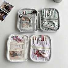 1pc Cute Multi-Layer Storage Box, Large Capacity Mesh Compartment Travel Organizer Bag, Portable Camera, Stationery, Cosmetics, Credit Card Storage Pouch - Multicolor - View 11