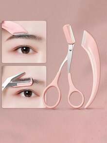 1pc Macro Protective Net Crescent Eyebrow Trimmer, With Comb And Trimming Scissors, Razor, Women's Razor, Eyebrow Trimmer, Eyebrow Tweezers Set. Eye Makeup Tools, Including Eyelash Curler, Crescent Eyebrow Knife, Eyebrow Scissors, Eyebrow Brush, 4pcs Set. Suitable For Beginners, Professional Eyebrow Tools. - Multicolor - View 2