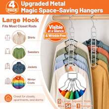 36-Hole Heavy Duty Space Saving Hangers For Closet Organizers And Storage 4 Pack Cascading Hanger For Coats, Pants, Durable Closet Organizer For Dorm Room Essentials, Wardrobe, Apartment And RV Storage - Silver - View 6