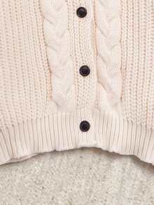 Autumn Vintage Cable Textured V Neck Cardigan, Long Sleeve, Weekend Gathering Halloween Thanksgiving Street Casual Look - Apricot - View 10
