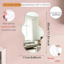 1pc Asymmetrical Wavy Acrylic Wall Mirror, Frameless Decorative Mirror, Aesthetic Asymmetrical Shaped Hanging Mirror, Creative Wall Mirror, Suitable For Bedroom, Bathroom, Living Room Home Wall Decor - Irregular - View 14