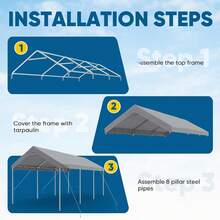 10x20 FT Heavy Duty Carport Portable Car Shelter Canopy Garage Galvanized Frame Outdoor Vehicle Storage Boat Tent With Reinforced Structure No Sidewalls, Gray - Gray - View 6