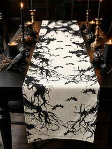 Halloween Table Runner, Ghost Pumpkin Linen Table Runner, Autumn Thanksgiving Harvest Table Decor, Suitable For Family Dinner Party Tabletop Decoration - B - View 6