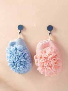 4Pcs Set 2-In-1 Bath Glove & Loofah, Dual-Use Exfoliating Shower Mitt With Bubble Sponge, Comes With 2 Hooks For Hanging Storage, Body Scrub Bath Accessory For Bathroom - Multicolor - View 10