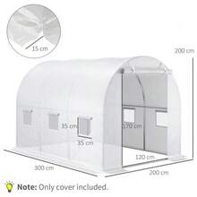 Replacement Greenhouse Film Greenhouse Cover, Weatherproof, 300 Cm X 200 Cm X 200 Cm, Transparent - White - View 3
