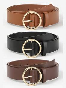 3pcs Gold Embossed Buckle Decor Fashion Versatile Daily Use Women's Belt Set - Multicolor - View 7