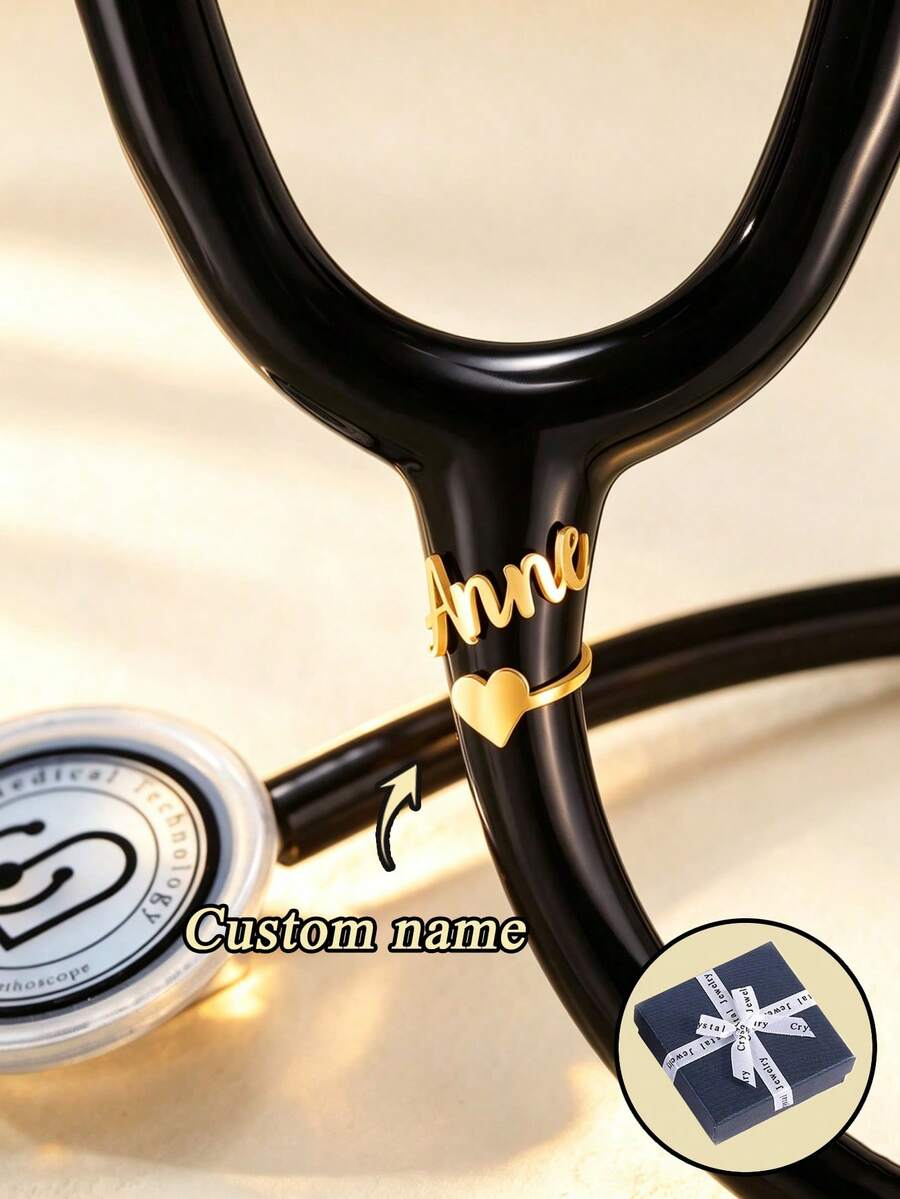 1pc Stethoscope ID Badge | Customized Stethoscope Name Tag With Heart Design | Stethoscope Pendant | Nurse Graduation Gift, Medical Student Gift, Doctor Gift | Registered Nurse Gift, Mother's Day Gift (With Small Gift Box) - Multicolor - View 1