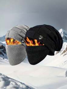 1 buah Topi Beanie Rajut Pria Ukuran Besar untuk Lingkar Kepala, Topi Musim Dingin Hangat dan Longgar dari Wol, Topi Serbaguna untuk Cuaca Dingin - MultiWarna - View 1