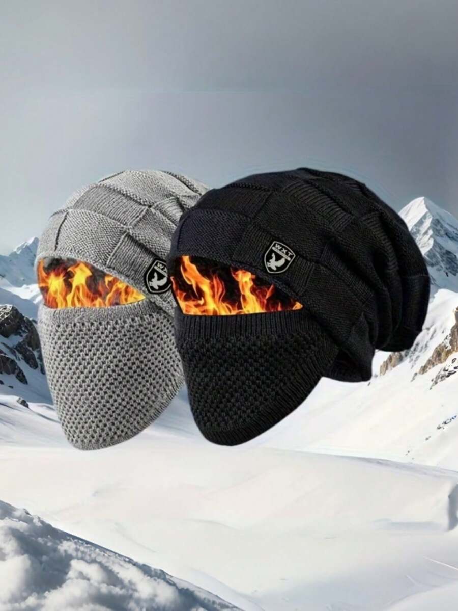 1 buah Topi Beanie Rajut Pria Ukuran Besar untuk Lingkar Kepala, Topi Musim Dingin Hangat dan Longgar dari Wol, Topi Serbaguna untuk Cuaca Dingin - MultiWarna - View 1