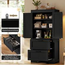 Country-Style Kitchen Cabinet With 2 Drawers And Adjustable Shelves, Barn Door Design Sideboard, Suitable As Storage Furniture For Kitchen, Dining Room, And Living Room, Black - View 2