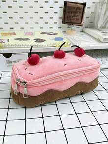 1pc New Cute Cartoon Plush Cherry Cake Pencil Case, Large Capacity Student Stationery Storage Bag, Multifunctional Organizer Pouch, Soft Skin-Friendly Plush Fabric, Smooth Zipper, Dust-Proof, Pressure-Resistant, 3D Fluffy, Lightweight, Portable, Fits In Backpack, Can Hold Pencils, Markers, Rulers, Erasers, Sticky Notes And Various Learning Supplies, Suitable For Students, Classroom, Self-Study, Library, Home, Dorm, Daily Use, Creative Storage, Multi-Purpose, Soft And Healing, Niche, Versatile, Durable, Perfect Practical Gift For Students, Birthdays, Best Friends - 3 - View 3