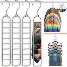 36-Hole Heavy Duty Space Saving Hangers For Closet Organizers And Storage 4 Pack Cascading Hanger For Coats, Pants, Durable Closet Organizer For Dorm Room Essentials, Wardrobe, Apartment And RV Storage - Silver - View 8