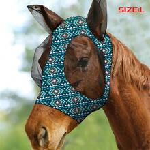 Milk Pattern UV Protection Anti-Insect Elastic Soft Comfortable Mesh Horse Face Mask Breathable Fabric Soft Mesh (M Size, L Size) - Smoky Blue Print - View 6