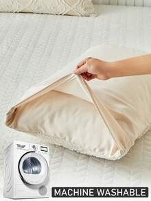 1pc Khaki Geometric Pattern Tufted Pillowcase, Ins Style Textured Polyester Decorative Pillow Cover Suitable For All Seasons, Decorative Long Pillowcase, Machine Washable, No Filling Included - Khaki - View 7