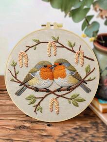 1件 20*20cm/7.9*7.9in 可愛小鳥刺繡套件，DIY手工刺繡套裝，適合成人初學者，居家禮物，女性縫紉禮物，包含使用說明書、印花布料、刺繡框、針與線 - A - 查看 13
