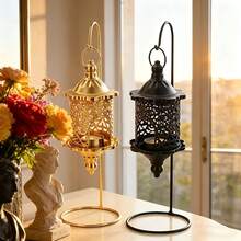 1pc Halloween Vintage Hollow Candle Lantern With Base, Hollow Tea Candle Holder, Suitable For Home Decor, Wedding Party Romantic Home Decoration, Living Room Bedroom, Moroccan Style Artistic Light Projection Design, Create Warm Atmosphere Wedding Decoration - Hollow Candle Holder - View 8