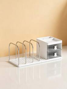 5/1pc Minimalist Plastic + Metal Rectangular Bookshelf, With Rabbit Dual Drawer Divided Book Holder, Desktop Book & Stationery Storage Rack, Practical Drawer Storage Box, Suitable For Study, Bedroom And Office Desktop Organization - Multicolor - View 12