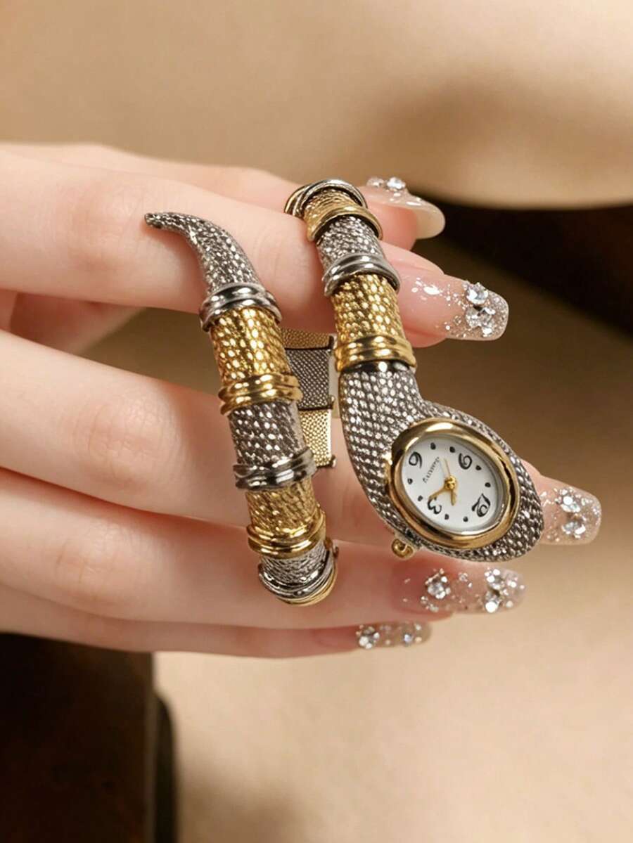 SOKI Women's Fashion Personalized Snake Bracelet Watch Quartz Watch Electronic Drive And Pointer Display Suitable For Daily Wear Back To School Season Time Checking Birthday Gift Also Ideal Choice For Friends