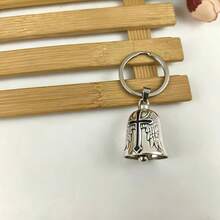 1pc Motorcycle Guardian Bell Keychain - Antique Silver Cross Bell Pendant, Rider's Lucky Charm, Durable Metal Unisex Key Ring, Perfect Rider Gift - Silver - View 3