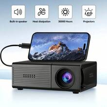 Mini Projector Portable With Full HD 1080P Support & Built-In Speakers Suitable For Smartphones, USB/Pen Drive Compatible, Compatible For /, Compact Mobile Cinema Projector For Theater, Outdoor Movies, Gift(Without Plug) - Black - View 8