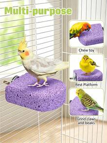 1pc Bird Beak Grinding Chew Toy Parrot Calcium Perch Bird Stand Platform Cage Accessory Suitable For Lovebirds, Budgies, Sun Conures, Cockatiels, Finches - A+B - View 1