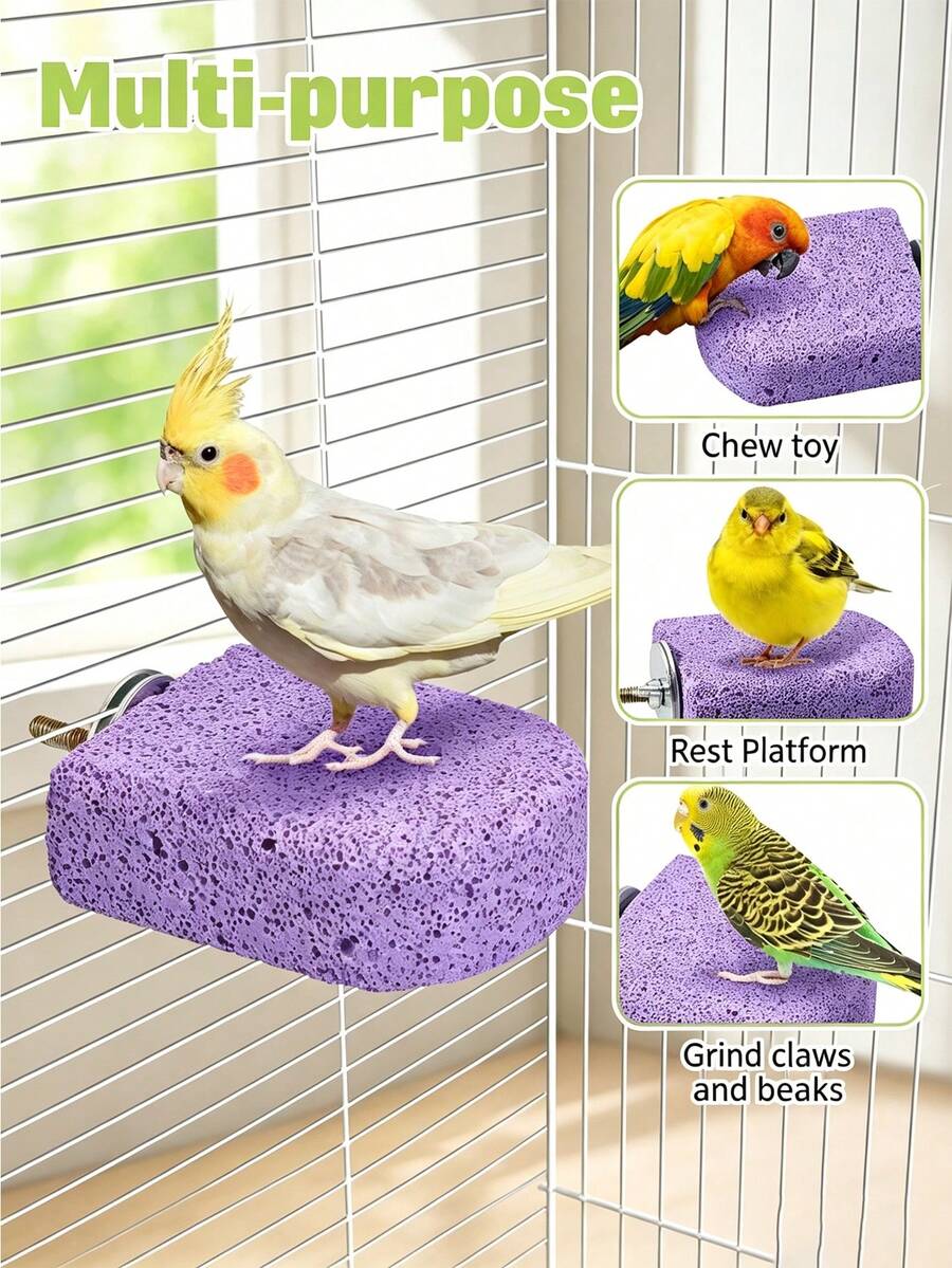 1pc Bird Beak Grinding Chew Toy Parrot Calcium Perch Bird Stand Platform Cage Accessory Suitable For Lovebirds, Budgies, Sun Conures, Cockatiels, Finches - A+B - View 1