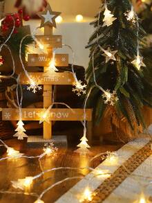 1pc Christmas Tree Star & Snowflake Fairy Lights, Battery Operated Snowflake String Lights, Christmas Tree Decoration, Christmas Party Home Wall Yard Window Holiday Decor, Snowflake Lights, Christmas Tree Lights, Christmas Gift, Star String Lights - Transparent-tree+Snowflake+Star - View 4