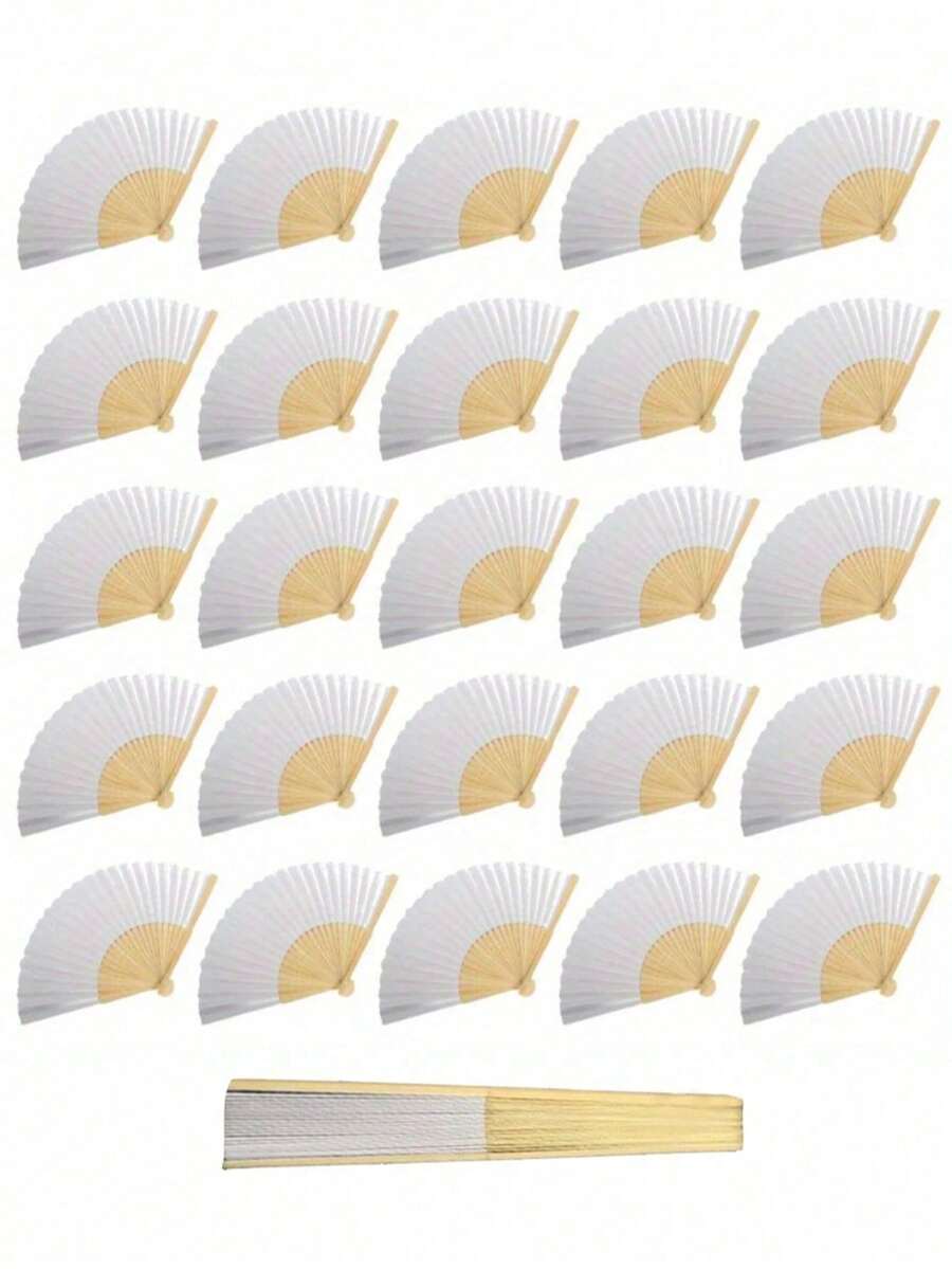 50/30/2 Peças Leque de Papel Branco, Leque de Papel Dobrável com Costelas de Bambu Branco, Leque de Bambu Portátil DIY, Leque de Decoração para Festa de Aniversário; Adequado para Festa de Noivado, Cerimônia de Formatura, Decoração de Festa de Casamento, Quarto, Decoração de Centro de Mesa Doméstica; Apresentação de Festa, Adereços Fotográficos; Decoração de Casa, Sala de Estar, Escritório - Branco - Visão 1