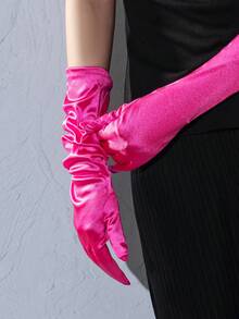 1 Pair New Minimalist Solid Color Mid-Length Party Gloves, Casual Fabric - Hot Pink - View 11