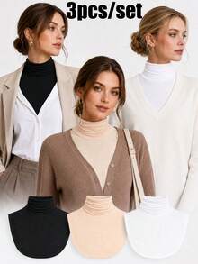 Set de 3 bufandas con cuello alto para mujer, a prueba de viento y cálidas, adecuadas para todas las estaciones - Multicolor - Ver 3