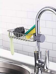 1pc Sink Storage Rack, Over-Faucet Design, Stainless Steel Kitchen Sink Organizer, Sponge, Brush, Towel And Peeler Drainage Rack - Multiple Styles - View 2
