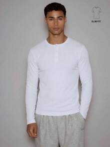 Men's Casual Versatile Solid Color Long Sleeve T-Shirt - White - View 3