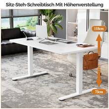 Devoko Height-Adjustable Electric Desk, Sit-Stand Desk With LED Control Panel, 2 Memory Heights, 73-118 Cm Height Adjustment, T-Steel Frame, 70 Kg Load Capacity, 100-180 Cm, Black/White/Beige/Rustic Wood - White - View 6