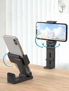 Desktop Airplane Phone Stand, Portable Travel Folding Adjustable Rotating Selfie Stand, Suitable For Desktop, Train Seat, Luggage, Kitchen Cabinet, Durable Plastic Structure, Compact Folding Phone Hook, Universal Phone Stand For Travel - View 7