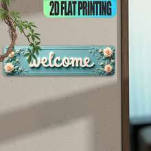 1pc Vintage Floral Welcome Sign - Blue Rose & Daisy Metal Wall Decor With Elegant Frame, Suitable For Cafe, Office Decoration, 2D Flat Design, Random Hole Position - A - View 6