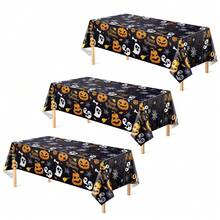 1 cái/3 cái khăn trải bàn dùng một lần Halloween màu đen, in họa tiết bí ngô, ma, mạng nhện vui nhộn, đậm không khí lễ hội, phù hợp cho tiệc chủ đề Halloween, trang trí sự kiện, tiệc sinh nhật, sắp xếp bàn ăn ngoài trời 130*274cm - Đầu bí ngô màu đen - Xem 7