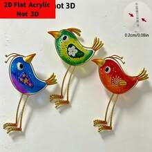 2D Flat Acrylic Printed Garden Decor, 3pcs Fun Acrylic Material Bird Statues, Suitable For Indoor And Outdoor, Colorful Yard Art, Home Gardening Decoration Gift - A - View 1