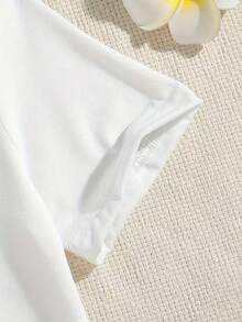Girls' Summer Short Sleeve T-Shirt, Slim Fit, Cotton Knit Fabric, Fashion Street Style - White - View 4