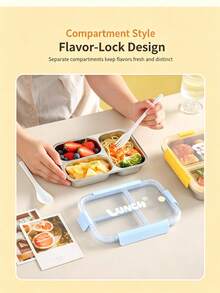 3-Compartment 304 Stainless Steel Bento Lunch Box, Leak-Proof Sealed Portable Food Storage Container For Students, Office, School, Picnic - Multicolor - View 10