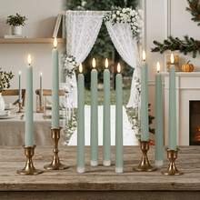 6pcs Green Flameless Tapered Long Candles, Roman Column Embossed Texture, Battery Operated Flickering, Halloween Church Wedding Atmosphere Decoration, Home Decor, Wedding Church Holiday Atmosphere Arrangement (Batteries Not Included) - Green Roman Column Candle Lamp - View 8