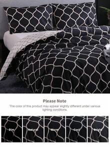 Geometric Pattern Bedding Set Without Filler - Black - View 5