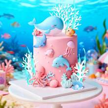 15Pcs/1pc Undersea Ocean Birthday Cake Decorations Ocean Party Gifts Ocean Theme Gift Giving Birthday Party Supplies, Not Only Beautiful Decorations, But Also Make Your Cake More Eye-Catching, Perfect For Stunning Photos. They Are The Perfect Choice - Multicolor - View 3