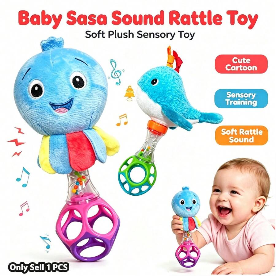 خشخشة ناعمة من الفرو للرضع، لعبة خشخشة على شكل أخطبوط وحوت لطيف للإمساك باليد، لعبة تدريب حسي وتعليم مبكر للرضع، هدية للمواليد الجدد من 0-12 شهر - متعدد الألوان - مشاهدة 1