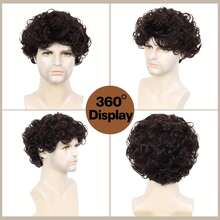 Men'S Fashion Curly Wave Short Wig, Heat Resistant Synthetic Fiber, Business Casual Role Play, Multi-Functional With Rose Net Cap, 150% Density Sports Style Hairpiece - Multicolor - View 4